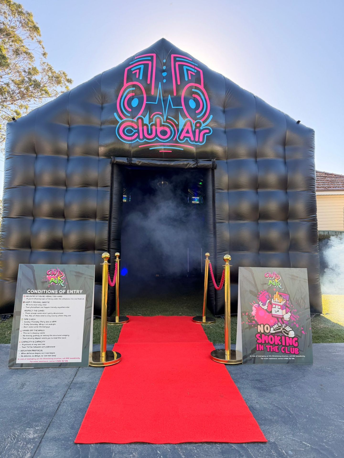 Club Air premium black inflatable nightclub with neon logo, Sydney
